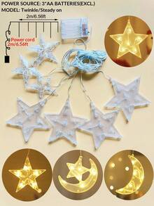 1 String 2m/6.56ft 82 LED Star Lights, Powered By 3 AA Batteries (Not Included), Flashing Lights, Indoor Wall Decor Star Lights, Suitable For Wedding, Party, Holiday, Bedroom Decor, Outdoor Garden Tree Decor, Home Decor Star & Moon Curtain Lights - Transparent - View 12