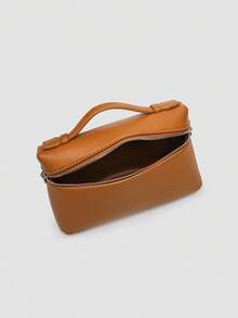 1 pieza de bolso de hombro cuadrado de PU con textura de lichi en color sólido, bolso pequeño para mujer, adecuado para combinar con la moda diaria, salidas, compras, fiestas, bolso elegante - Marrón 2 - Ver 7