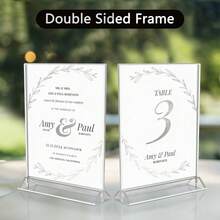 3个亚克力双面标牌架，尺寸分别为5x7英寸和8.5x11英寸，银色边框，立式支架，适用于婚礼、餐厅和艺术展示。