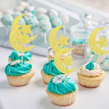 12pcs Glitter Moon And Star Eid Cupcake Toppers, Karim Party Supplies, Islamic Muslim Party Decorations, - Multicolor - View 7