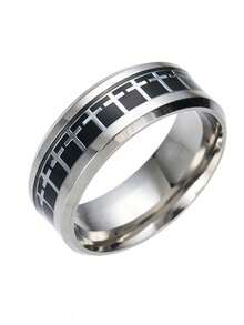 1 chiếc nhẫn thép không gỉ thời trang có họa tiết thánh giá, phụ kiện nam sành điệu, phù hợp cho nam giới, dùng để trang trí hàng ngày, đeo như trang sức Giáng sinh, năm mới - nhẫn - Xem 4