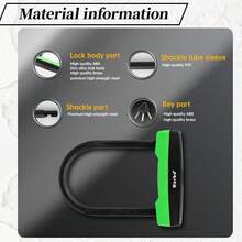 NURBO 1pc Heavy Duty Bicycle U-Lock, Stainless Steel Motorcycle Lock With 3 Keys, Green - Green - View 4