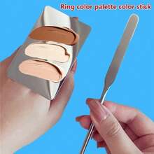 1/2支金色弯头化妆刷，刷头贴合面部轮廓。不锈钢调色盘保持双手清洁。可搭配化妆海绵使用，是晕染和涂抹液体化妆品的理想之选。情人节礼物，化妆海绵，化妆刷，调色刀 - 彩色 - 查看 11