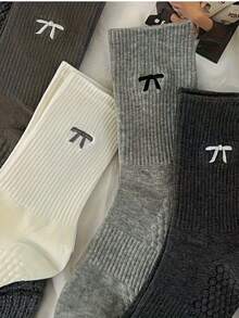 1/3/4/5双装女士蝴蝶结袜，时尚格子灰色中筒袜，适合秋冬季穿着 - 彩色 - 查看 10