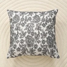 1 buah Sarung Bantal Lempar/Bantal Pinggang Bulu Imitasi Bordir Renda Abu-abu, Cocok untuk Kamar Tidur, Ruang Tamu, Sofa - Grey - View 5