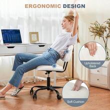Sweetcrispy Armless Home Office Chair Ergonomic Desk With Comfy Low Back Lumbar Support, Height Adjustable PU Leather Computer Task With 360 °   Swivel Wheels, Small Space, Kids And Adults - 白色 - 查看 5