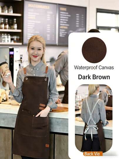 New Canvas Apron, Waterproof, Oil-Resistant, Dirt-Resistant For Home Kitchen, Catering, Cleaning, Protective Workwear