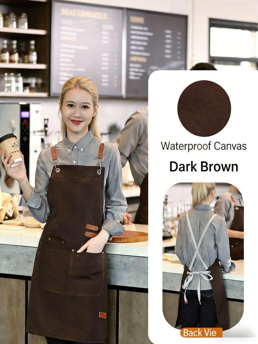 New Canvas Apron, Waterproof, Oil-Resistant, Dirt-Resistant For Home Kitchen, Catering, Cleaning, Protective Workwear - Multicolor - View 1