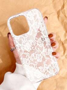 1pc Romantic Lace Pattern Soft Transparent Anti-Slip Airbag Phone Case, Suitable For IPhone 11/12/13/14/15/16 Pro Max/17 Pro Max/17 - Multicolor - View 2