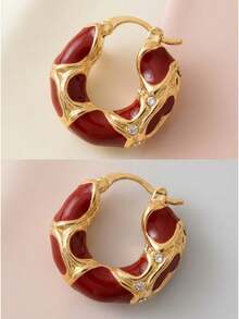 Ultimate Parisian Vibe Gold Hoop Earrings For Women - Vintage Chunky Circle Earrings, Coquette & That Girl Aesthetic (Outfit Jewelry, Fall Capsule Wardrobe) - Red - View 12