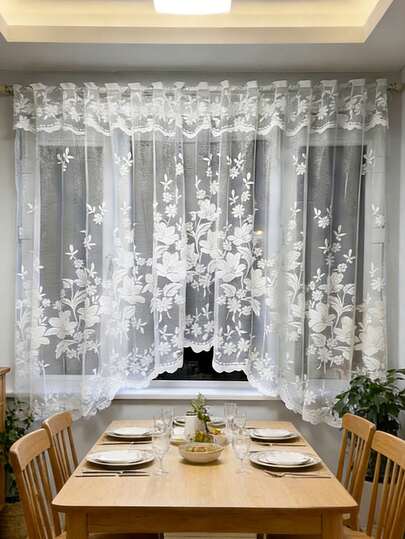 1Pc White Lace Arch Curtain,French Romantic Sheer Curtain,European Retro Bohemian Divider Curtain,Wedding Accessories,Bridal Shower Decorations,Engagement Banquet Decor,Birthday Decorations,Elegant Photo Prop,Kitchen Curtains,Living Room Curtains,Suitable For Living Room,Kitchen,Room Divider