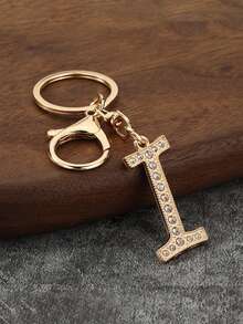 1件男女通用优雅镀金镶钻英文字母钥匙扣吊坠 - 金色 - 查看 15