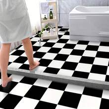 1卷加厚自粘黑白方格地板贴纸，即撕即贴，乙烯基材质，防水防滑，自粘地板贴，适用于家居装修，适用于人流量大的区域，如客厅、卧室、浴室、厨房和现代室内设计。