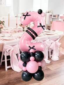 41件/套黑粉数字气球套装，包含32英寸0-9糖果粉色数字气球和黑粉乳胶气球，适用于生日派对、蝴蝶结派对、粉色主题派对、粉色米老鼠主题派对、公主生日派对装饰、结婚纪念日等场合。 - 彩色 - 查看 4