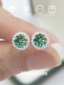 BLOVEMEE 2pcs Elegant Luxury 925 Sterling Silver 0.5-1 Carat Moissanite Stud Earrings, Suitable For Women's Daily Wear, Party, Holiday, Valentine's Day, Mother's Day, Christmas, Birthday, New Year, Wedding Anniversary, Women's Jewelry Gift - EH0148M - View 8