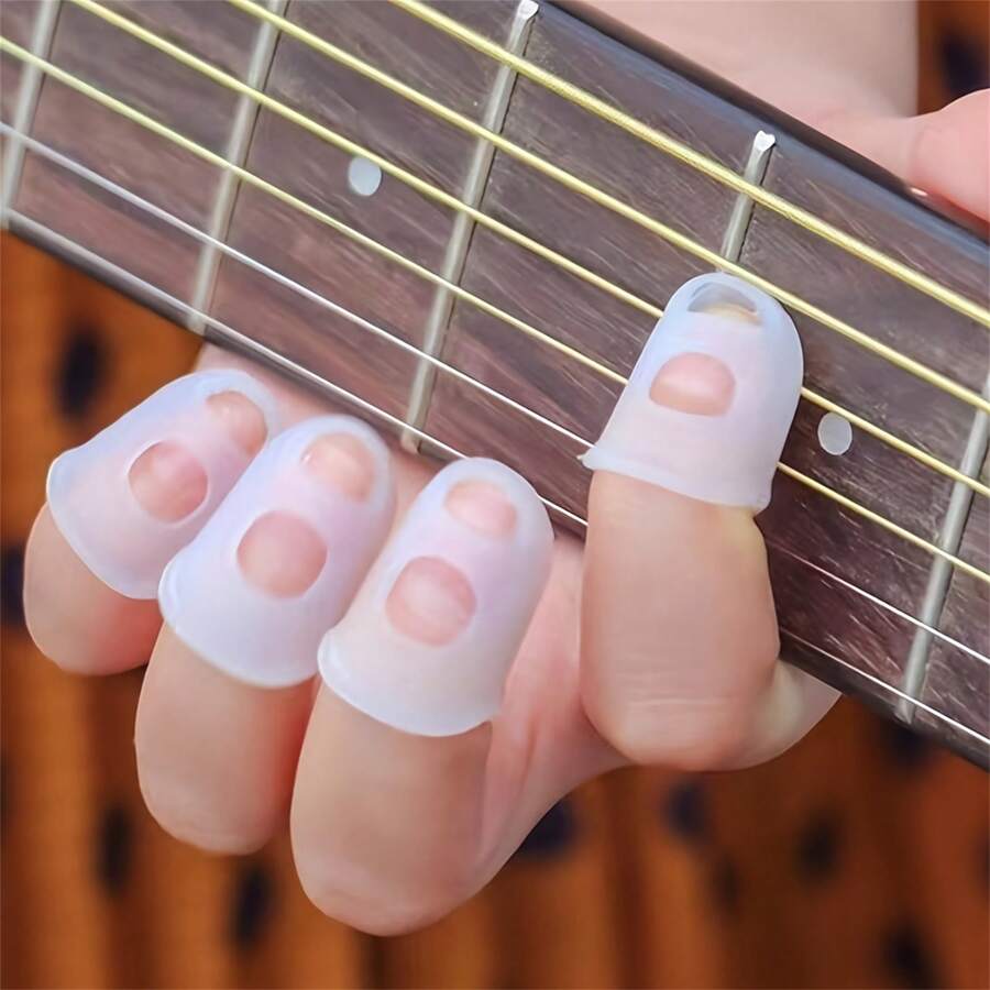 Silicone Guitar Finger Picks - Suitable For Beginners, Comfortable And Protective Picks For Guitar Practice, Guitar Accessories, Guitar & Guqin Finger Protectors, Finger Sleeves For Beginner Guitar Practice, Plectrum Finger Protectors - Transparent White - View 1