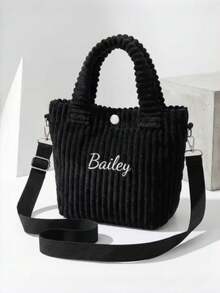 1pc Customized Name Embroidered Corduroy Bucket Bag, Large Capacity Shoulder Tote, Soft Ribbed Winter Style, Handheld Or Shoulder Carry, Minimalist INS Style, Multi-Color Options, Personalized Gift - Multicolor - View 5