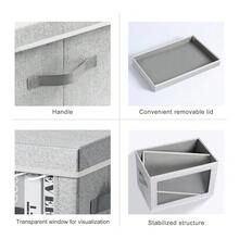 Caja de almacenamiento con tapas - Paquete de 5 contenedores de almacenamiento plegables con ventana transparente, grandes contenedores de almacenamiento decorativos con asas, contenedores de almacenamiento para ropa, toallas, mantas, sábanas, gris claro - Gris claro - Ver 8