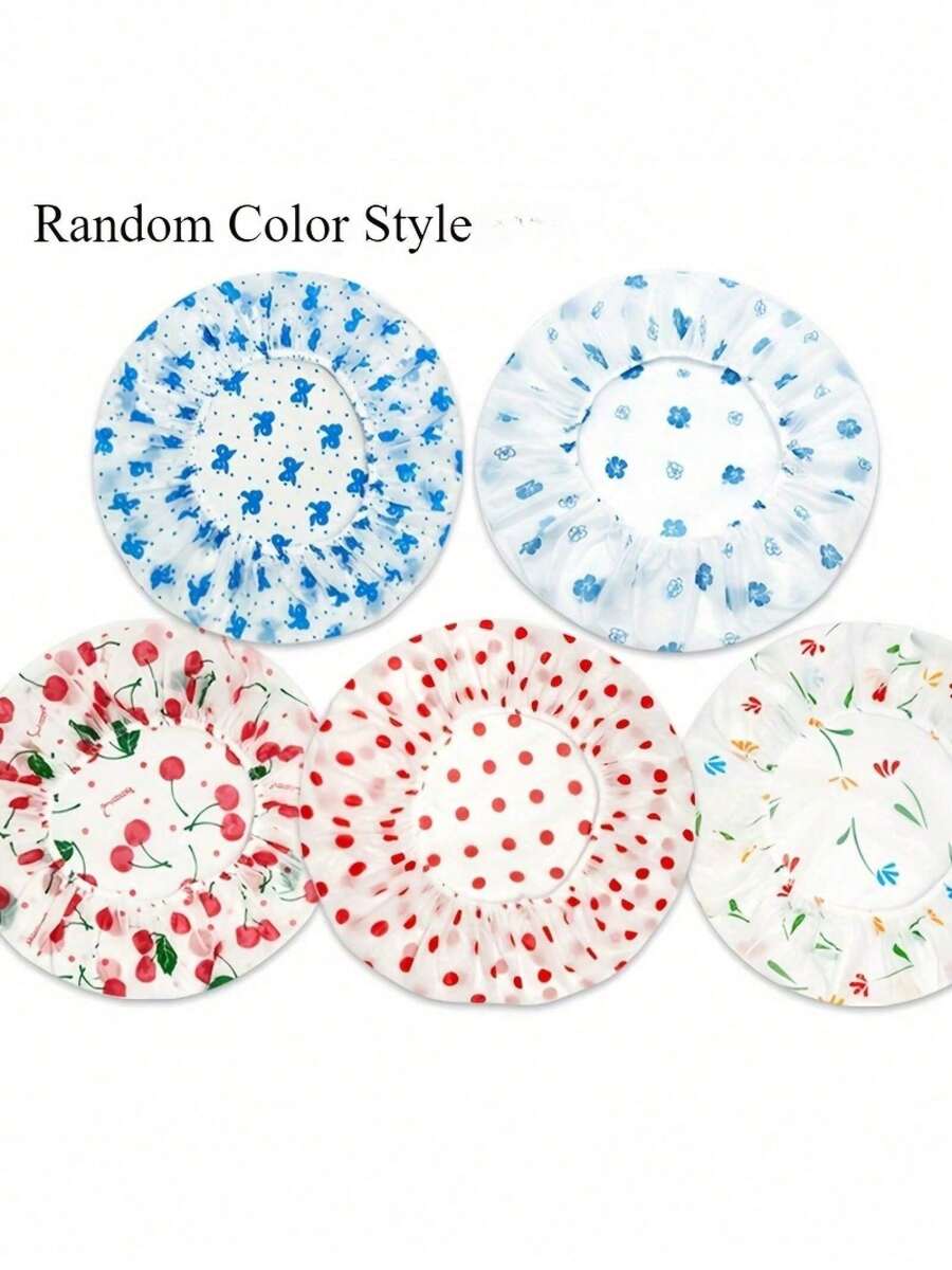 Random Colors 4 Pcs Colorful EVA Shower Cap, Oil-Free, With Pattern And Dot, Suitable For Adults, Shower Cap Accessories - Random Color - 4 Pieces - View 1