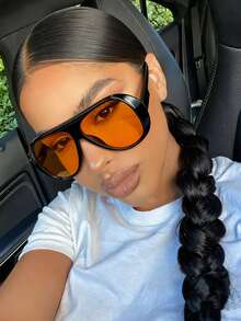 1 Pair Oversized Pilot Style Toad Eye , American Personalized Glasses, Summer Vacation Beach Accessory, Gradient Color, Women's Fashion Toad Eye Glasses, Suitable For All Seasons, Concave Lens, Same Style - màu đen - Xem 3