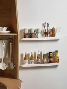 1pc White No Drilling Wall-Mounted Floating Storage Rack (With Strong Adhesive Strip) - Made Of Thickened Plastic Material, Modern And Minimalist Saves Space, Easy To Install And Remove Without Leaving Traces.