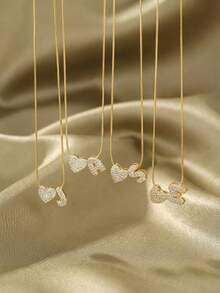 1件英文字母心形吊坠项链，不锈钢链，字母项链，适合女孩、儿童、家人、朋友，生日礼物，日常佩戴 - 金色 - 查看 3