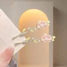 Pinza para el cabello de una pieza con estampado floral, aleación de zinc, rosa, perla falsa etérea, flor, elegante pinza para el flequillo lateral para mujer, accesorios para la cabeza, accesorios de San Valentín, accesorios para el cabello para mujer, primavera - Dorado - Ver 1