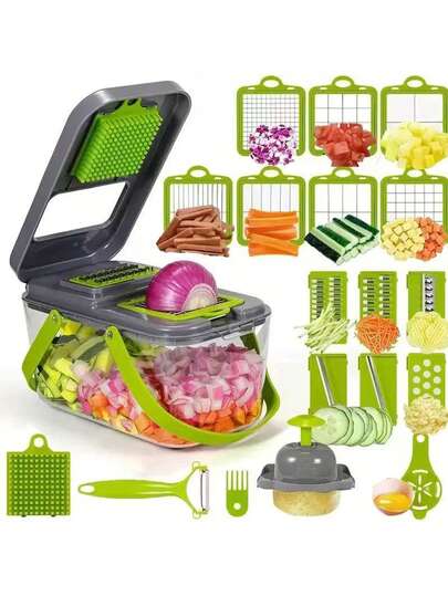 1 Vegetable Onion Chopper, Multi-Functional Cutting Machine, Food Processing Tool, Onion Chopper With Draining Basket, Carrot And Garlic Chopper With Container, Suitable For Home/Restaurant Cooking, Quick Use For Baby Food, Kitchen Tool, Kitchen Accessory