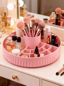 1pc 360 Degree Rotating Compartment Storage Tray, Makeup Display Rack, Cosmetic Organizer Box, Desktop Storage & Display Box, Bathroom Cosmetic Storage Box, Jewelry Tray, Organized Storage, Vanity Perfume Storage Box, Makeup Brush Holder, Makeup Brush Organizer, Room Organization