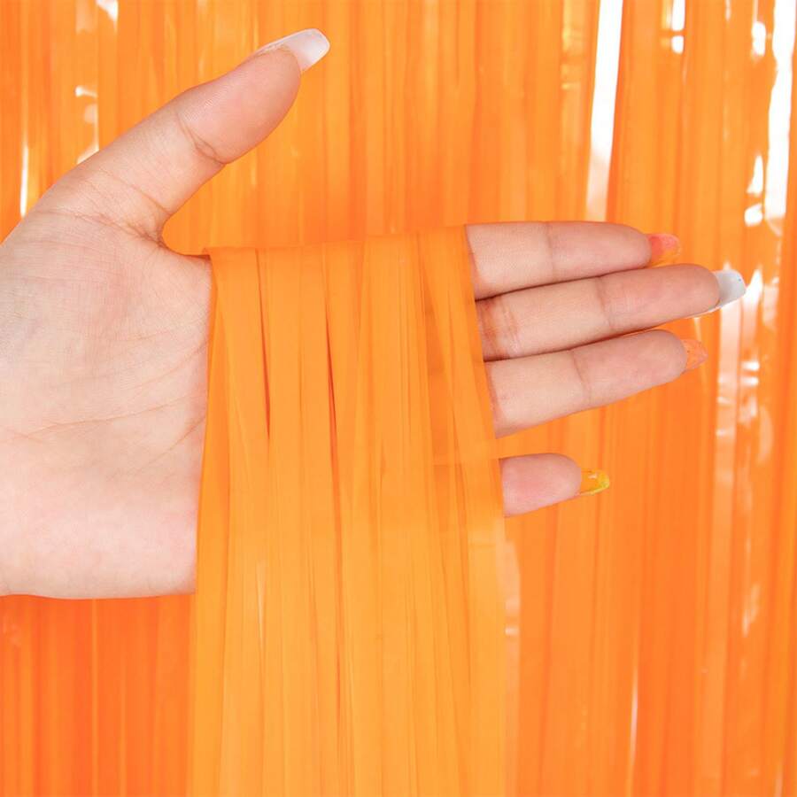 1pc 1*2m Black Party Decoration Rain Silk Curtain With Tassel And Flower Background For Birthday Party Supplies And Decorations, Back To School Valentine Day - 馬卡龍黑色 - 查看 1