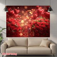 1pc Heart-Shaped Background Cloth - Elegant Flat Printed Rose Polyester Fabric Background, Suitable For Boho Coastal Photography, Romantic Heart-Shaped Background, Applicable For Studio, Garden, Balcony Decor And Portable Props, 2D Flat - Multicolor - View 4