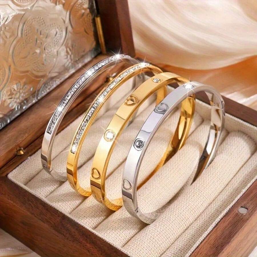 Bộ 4 món bằng thép không gỉ mát lạnh, quà tặng kết hợp dành cho bạn bè, unisex. - Bộ vòng tay - Xem 1