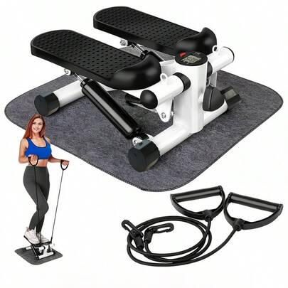 1 pieza de mini stepper adecuado para entrenamientos en casa, equipado con bandas de resistencia, un contador y pedales neumáticos - con una capacidad de carga resistente (149,69 kg), altura ajustable y un mecanismo ultra silencioso, lo que lo convierte en un equipo de fitness ideal para gimnasios domésticos y entrenamiento aeróbico.