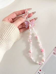 1条粉色仙气手机挂绳，带粉色蝴蝶结，可爱仙女风格，兼容安卓及大多数智能手机，送给母亲、家人、朋友、孩子、生日、节日的礼物 - 淺粉色 - 查看 4