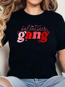 Valentine's Day Galentines Gang-Shirt Print Round Neck Short Sleeve-Shirt Women Casual, Summer, Women Top Graphic Tees Women TopsFashionable Women's Clothing - màu đen - Xem 7