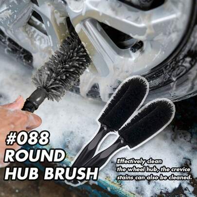 Black Wheel Brush - Bristle Brush With Ergonomic Handle, Suitable For Cleaning Hard-To-Reach Areas Of Tires And Rims, Car Cleaning Tool Set