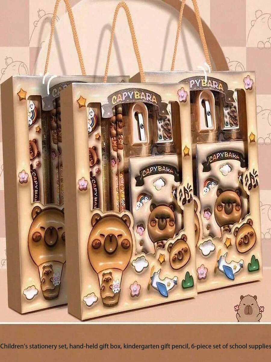6件套可爱文具礼盒套装，水鼠主题学习用品套装，创意文具套装，6件套带提手礼盒，生日礼物，2026新年礼物，学习用品，返校礼物 - 彩色 - 查看 1