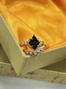 1pc Dreamy Blue Sandstone Sparkling Crown Ring, 2pcs Set Lace Copper Mineral Gemstone Ring, Suitable For Daily Wear (Shipped Without Box)