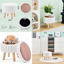 Wimarsbon Storage OttomanSoft Faux Fur Footstool With Padded Seat Small Reading Vanity Chair Footrest With Wood Tray For Couch Mini Coffee Table Or Display Stand Cream Round Storage - Cream+Round - View 7