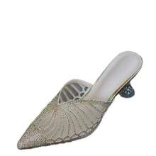 2025 Verano Nuevo Estilo Zapatos de Tacón Delgado de Cristal Sandalias de Mujer con Punta Cerrada Tacón Alto Sandalias de Media Mujer Sandalias de Moda - Negro - Ver 6
