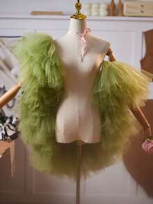 Mint Green Mesh Shawl, Wedding/Evening Dress Accessory, Outerwear For Performance, Photography - Mint Green - View 4