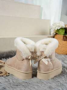 Women's Snow Boots, Platform Fuzzy Winter Water Resistant Mini Ankle Boots Stable Lightweight Booties Anti-Slip With Memory Foam Halloween Outdoor Boots - 杏色 - 查看 1