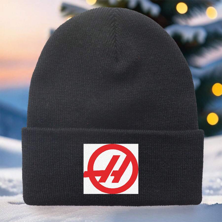 1 Piece, "Haas" Printed Knit Hat, Haas Team Couple's Warm Hat, Suitable For Autumn And Winter Comfort, Casual Holiday Gift, Everyday Accessory, Unisex, Fashionable , Versatile Knit Hat, Cold Hat, Warm Hat. - 亮黃的 - 查看 1