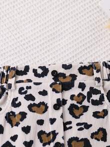 1pc Girls' Leopard Heart Pattern Mini Skirt, Fashionable Versatile Streetwear, Summer - Apricot - View 3
