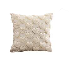 1pc 17.7in*17.7in Quilted Sequin Heart Plush Throw Pillow Cover, Decorative Square Cushion Cover For Home, Living Room, Bedroom, Sofa, Suitable For All Seasons - Beige - View 4