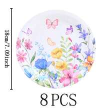 Juego de vajilla desechable con estampado floral, platos de 7/9 pulgadas, platos y vasos de papel desechables adecuados para fiestas, bodas, compromisos, cumpleaños, celebraciones y eventos - Multicolor - Ver 8