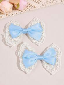 2pcs Blue Lace Hair Bows For Girls Elegant Lace Bow Hair Clips Pink Ribbon Bow Alligator Clips Girls Holiday Wedding Party Headpiece Kids Baby Hair Accessories - Light Blue - View 11