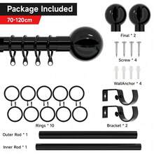 Curtain Pole Extendable Metal Chrom 28mm With Finials Rings Hooks Rod Fittings - Black Nickel - View 12