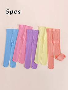 3/5/8 Pairs Baby/Toddler Girls Vertical Striped Elastic Dance Tights, Skin-Friendly & Comfortable Pantyhose, Bright/Candy Colors For Spring/Summer Basic Matching - Multicolor - View 32