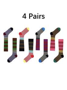 1 Pair/2 Pairs/4 Pairs Minimalist Striped Outdoor Mid,Calf Socks, Elastic, Moisture,Wicking, Breathable, Comfortable, Cozy Socks